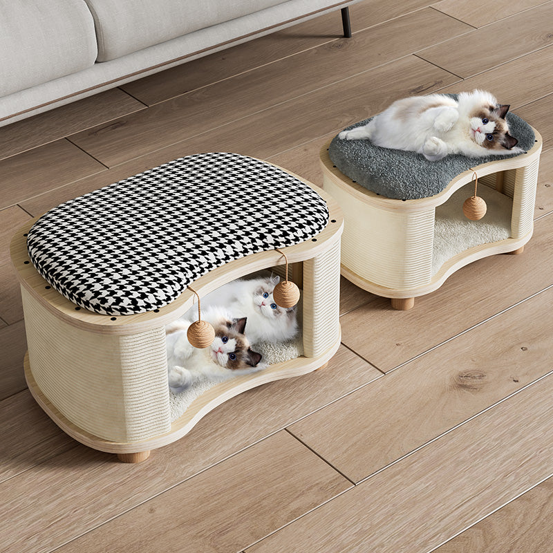 All-Season Modern 2-in-1 Enclosed Wooden Cat House Stool