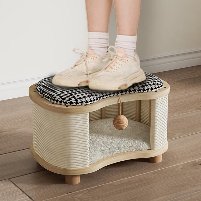 All-Season Modern 2-in-1 Enclosed Wooden Cat House Stool