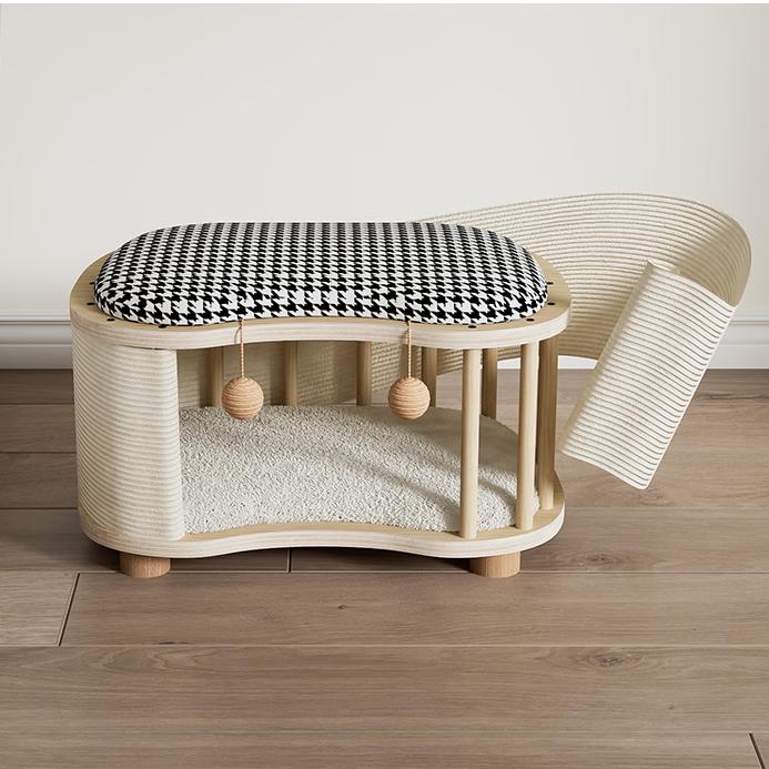 All-Season Modern 2-in-1 Enclosed Wooden Cat House Stool