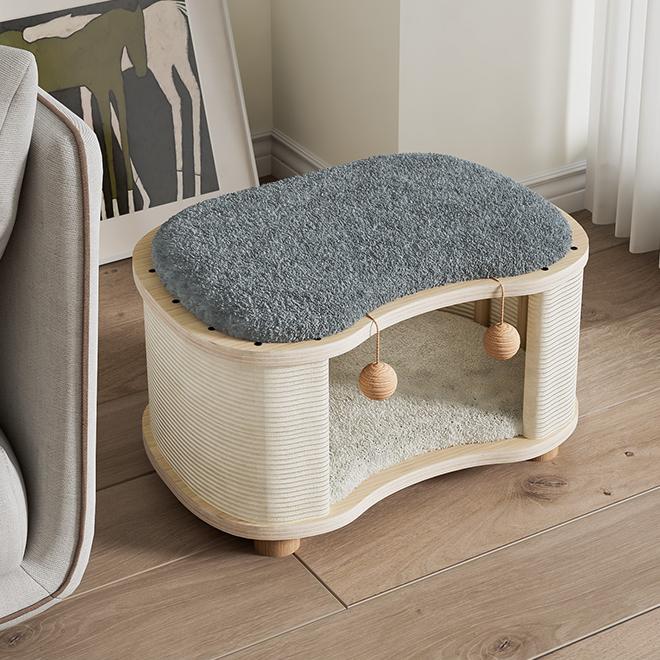 All-Season Modern 2-in-1 Enclosed Wooden Cat House Stool