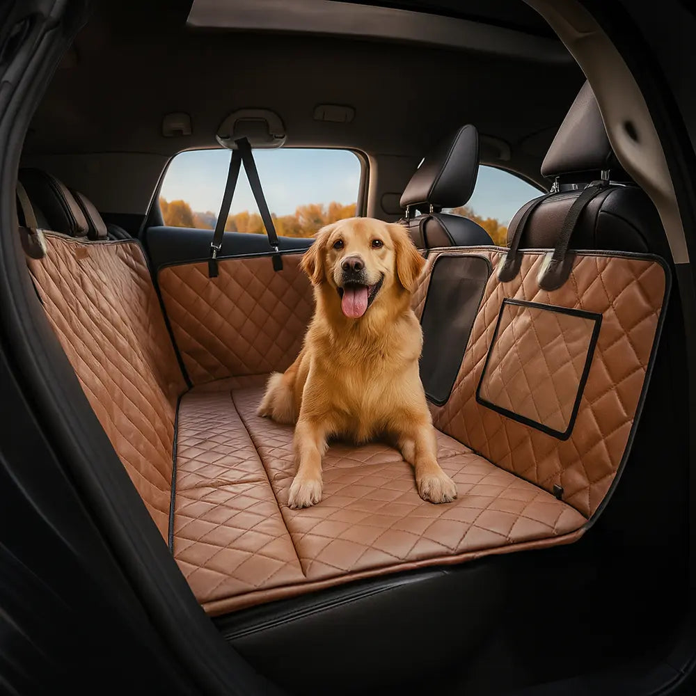 Premium Faux Leather Water-repellent Hammock Dog Car Seat Cover - RideProtector