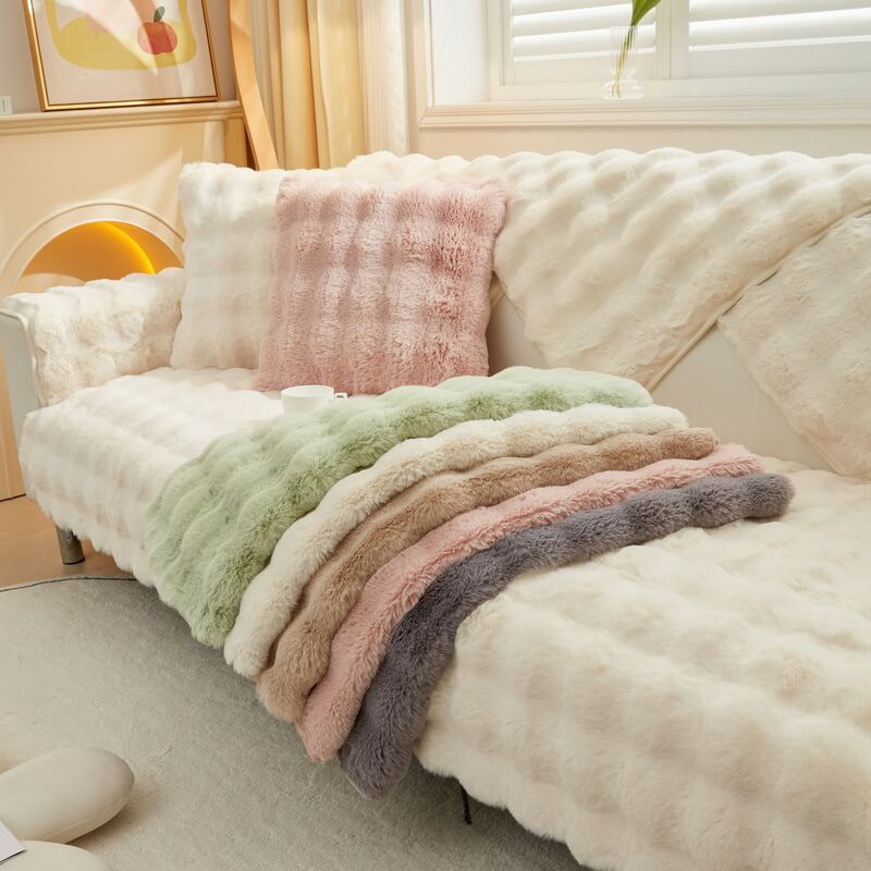 Acogedor peluche sólido <tc>Color</tc> Funda de sofá antideslizante