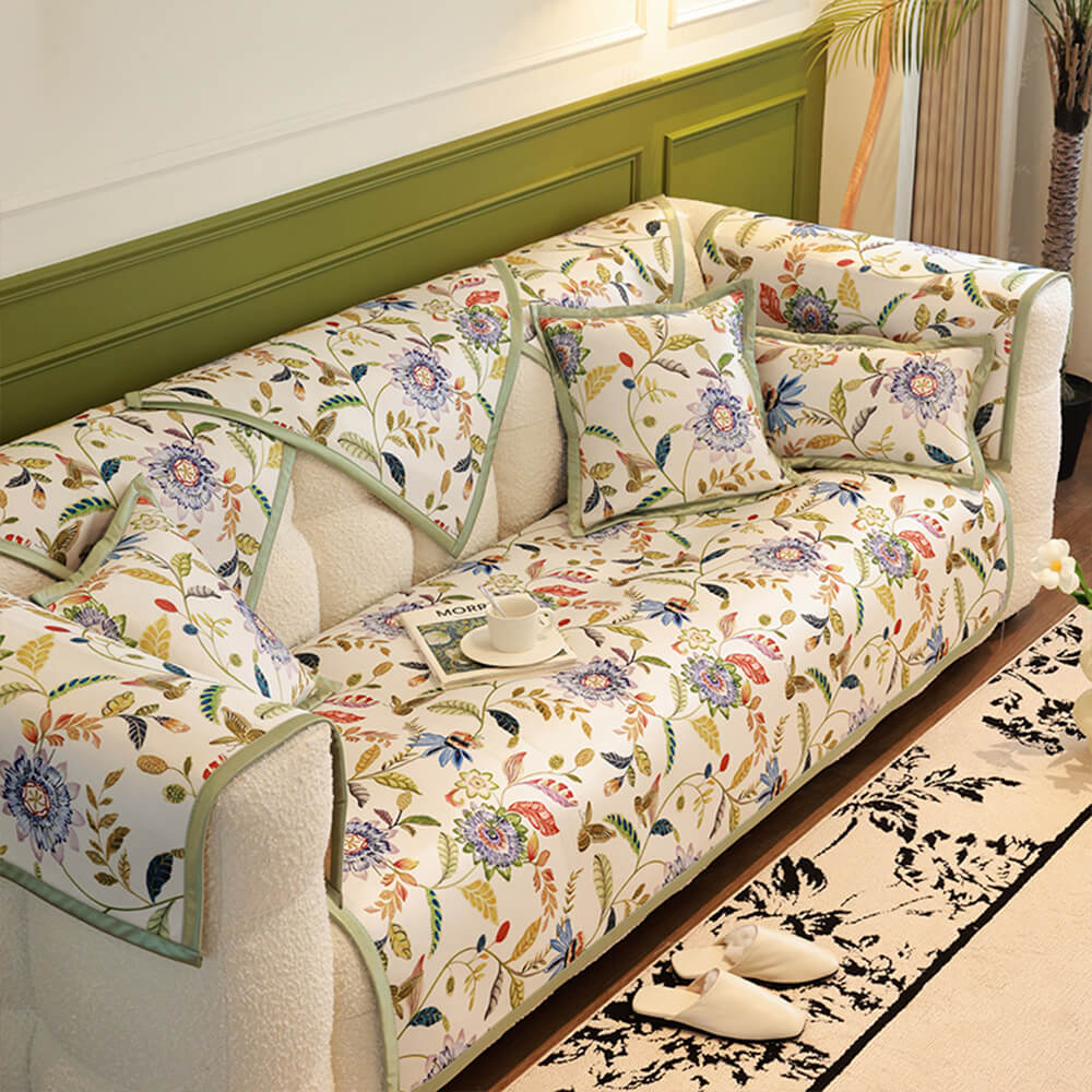 Tapa del sofá de floral pastoral de enfriamiento para todas las estaciones