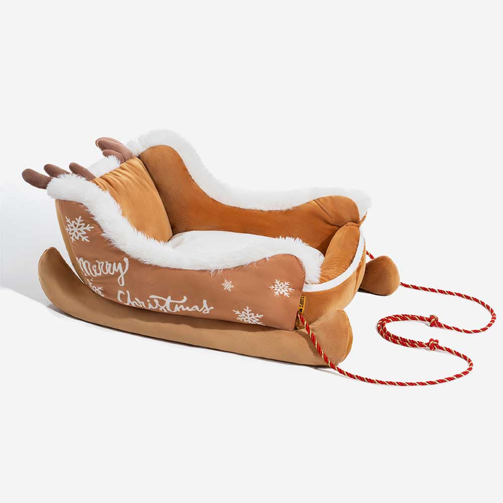 Festliches, gemütliches Hundebett aus Plüsch – Weihnachtsschlitten
