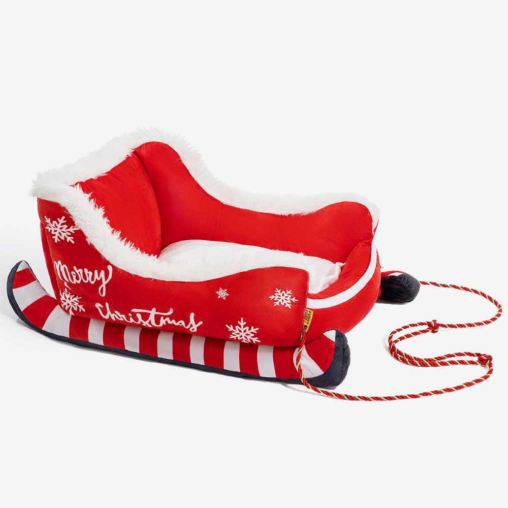 Festliches, gemütliches Hundebett aus Plüsch – Weihnachtsschlitten
