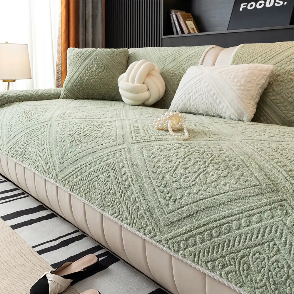 Nordic Style Carved Plush Decorative Non-Slip Couch Cover