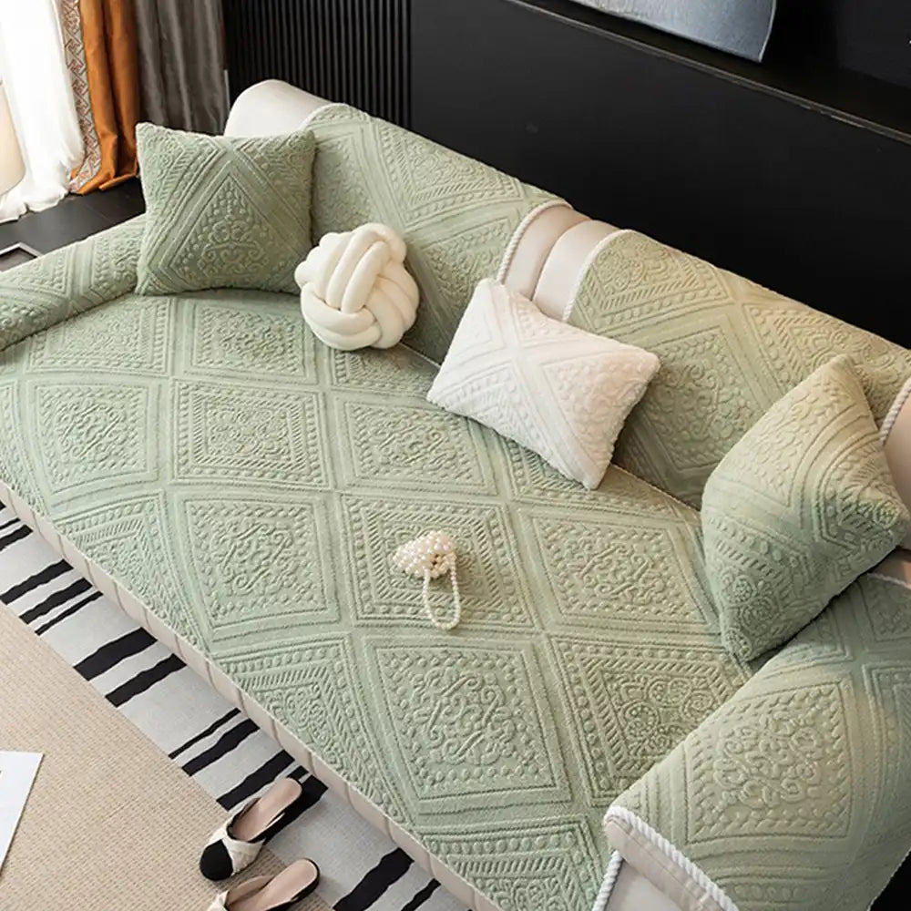 Nordic Style Carved Plush Decorative Non-Slip Couch Cover