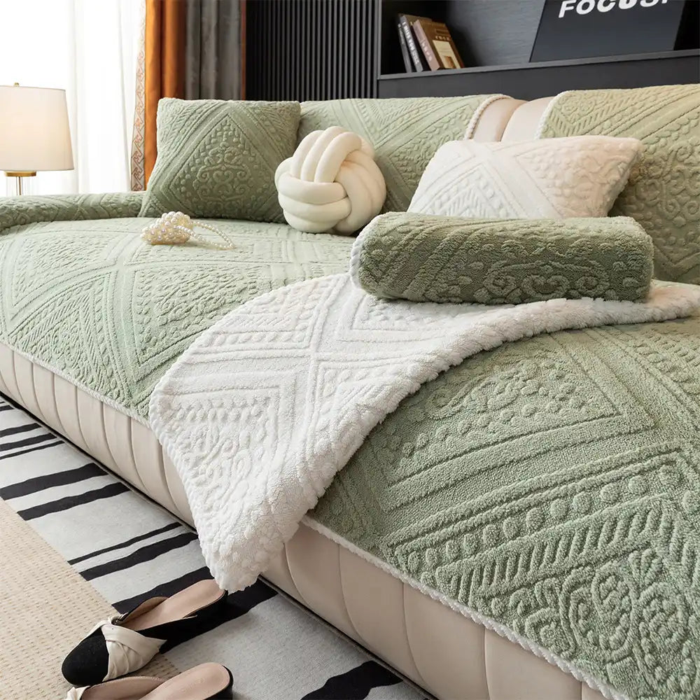 Nordic Style Carved Plush Decorative Non-Slip Couch Cover