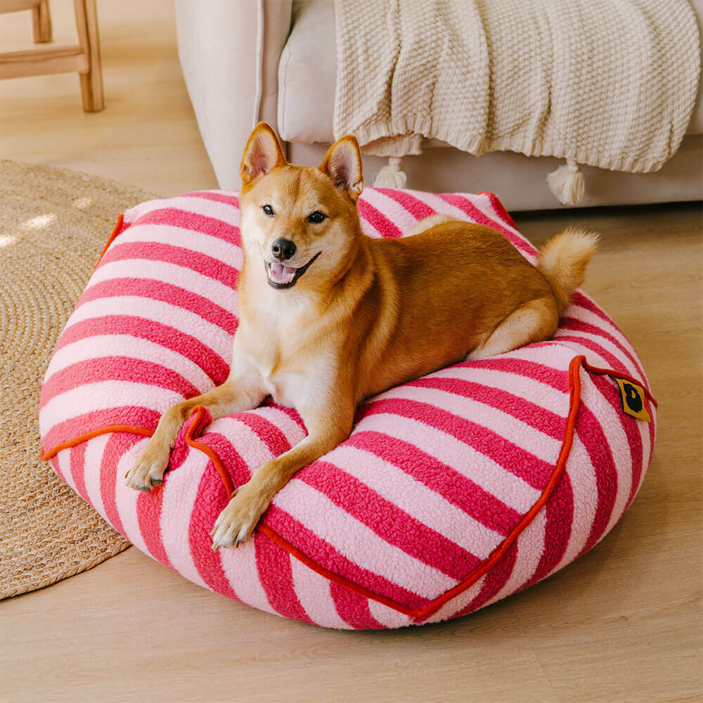 Lit pour chien à motif rayé tendance, sac de haricots apaisant polygonal