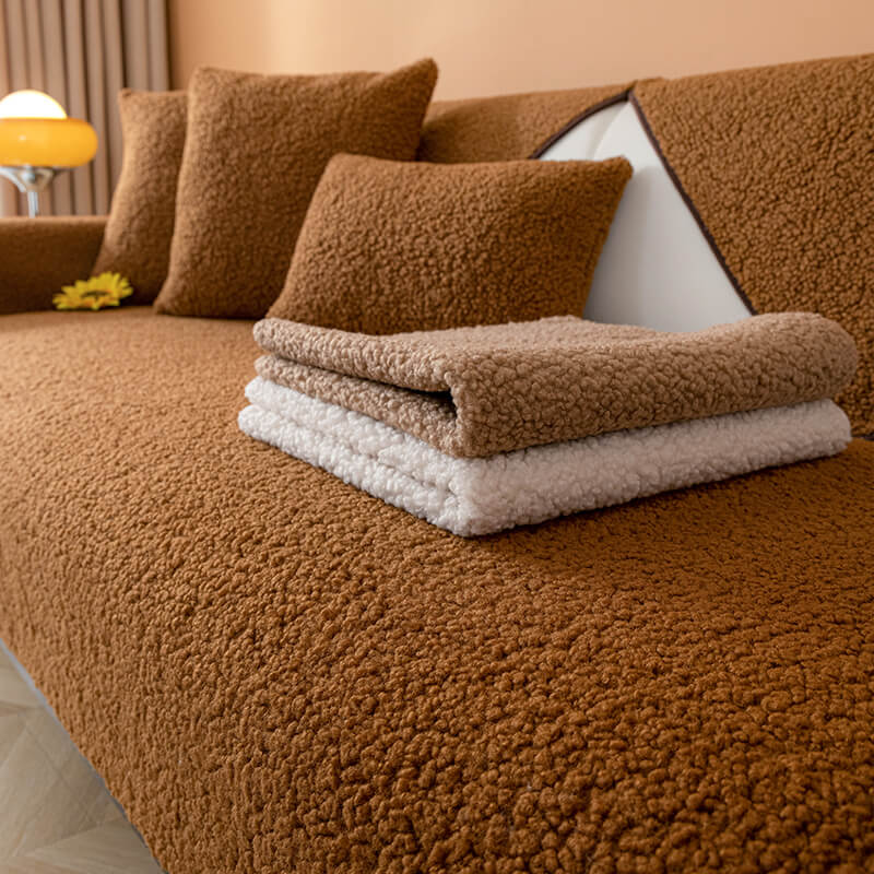 Ultrasoft Teddy Fleece cálido Cubierta de sofá sin deslizamiento