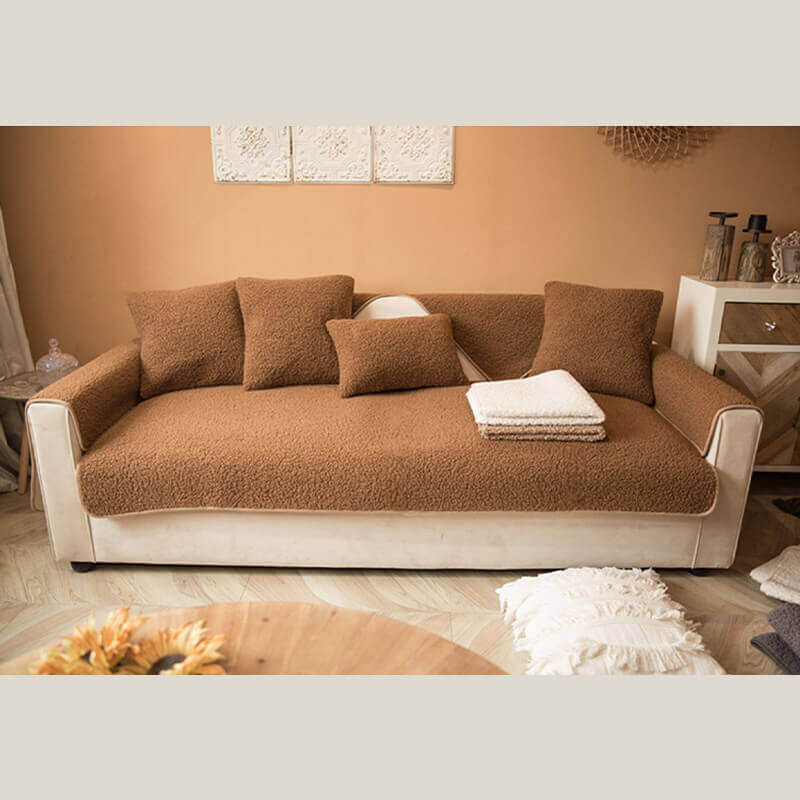 Ultrasoft Teddy Fleece cálido Cubierta de sofá sin deslizamiento