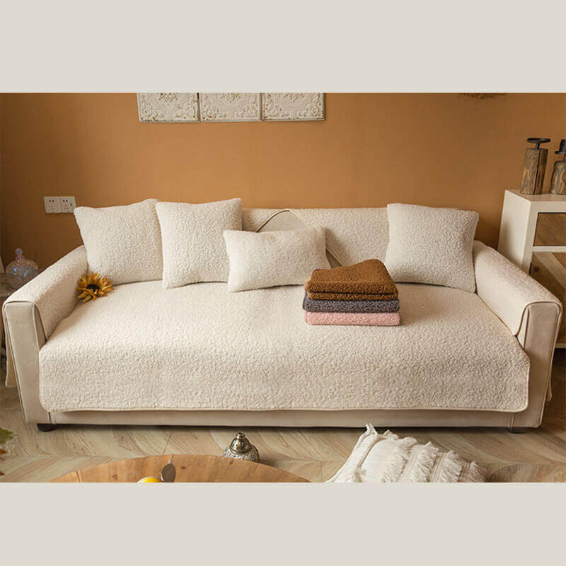 Ultrasoft Teddy Fleece cálido Cubierta de sofá sin deslizamiento