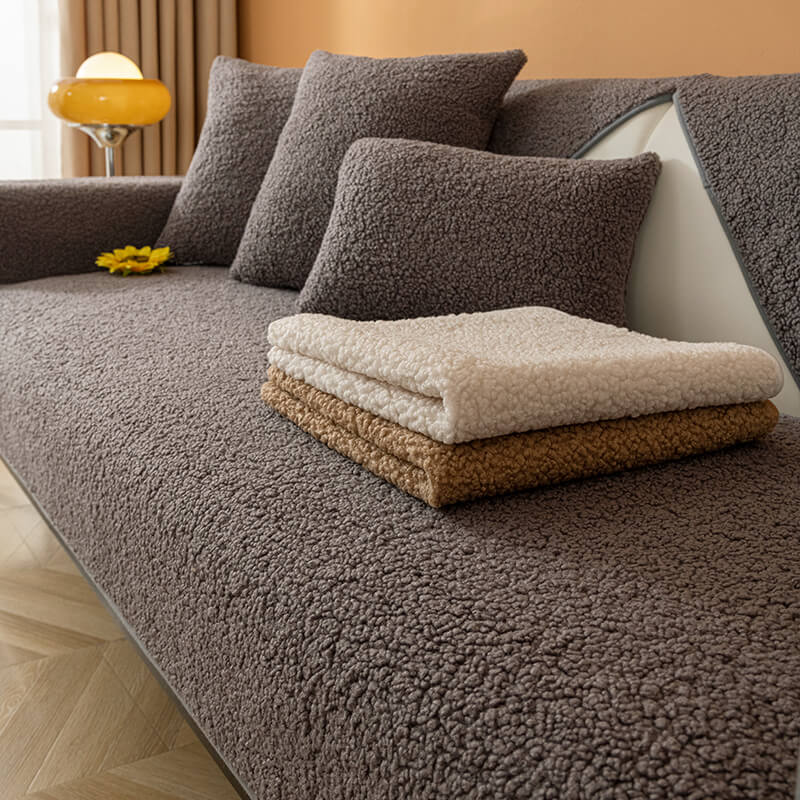Ultrasoft Teddy Fleece cálido Cubierta de sofá sin deslizamiento