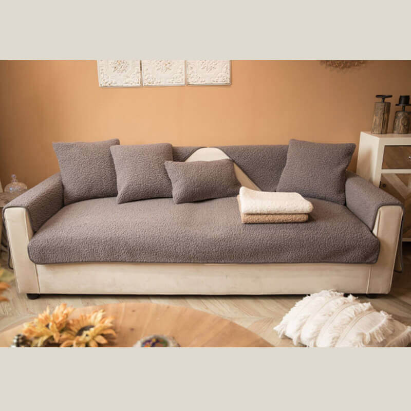 Ultrasoft Teddy Fleece cálido Cubierta de sofá sin deslizamiento