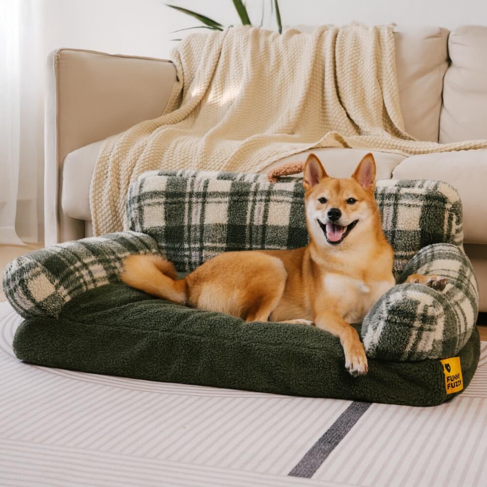 Waschbares, gemütliches, unterstützendes und beruhigendes Sofabett für Hunde und Katzen im Vintage-Stil