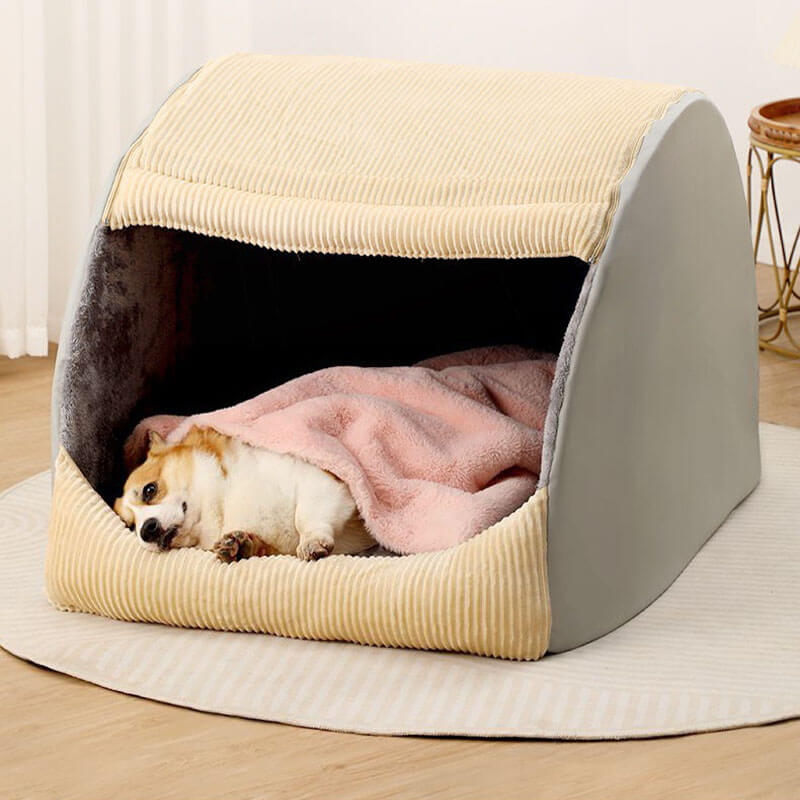 Cama de carpa de perros grande y desmenuzada de franela caliente