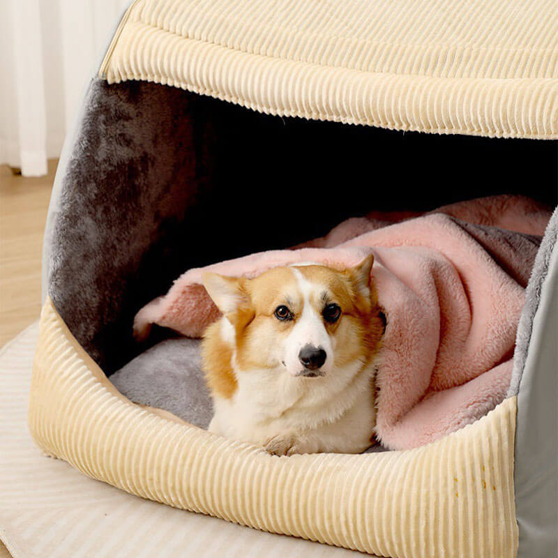 Cama de carpa de perros grande y desmenuzada de franela caliente