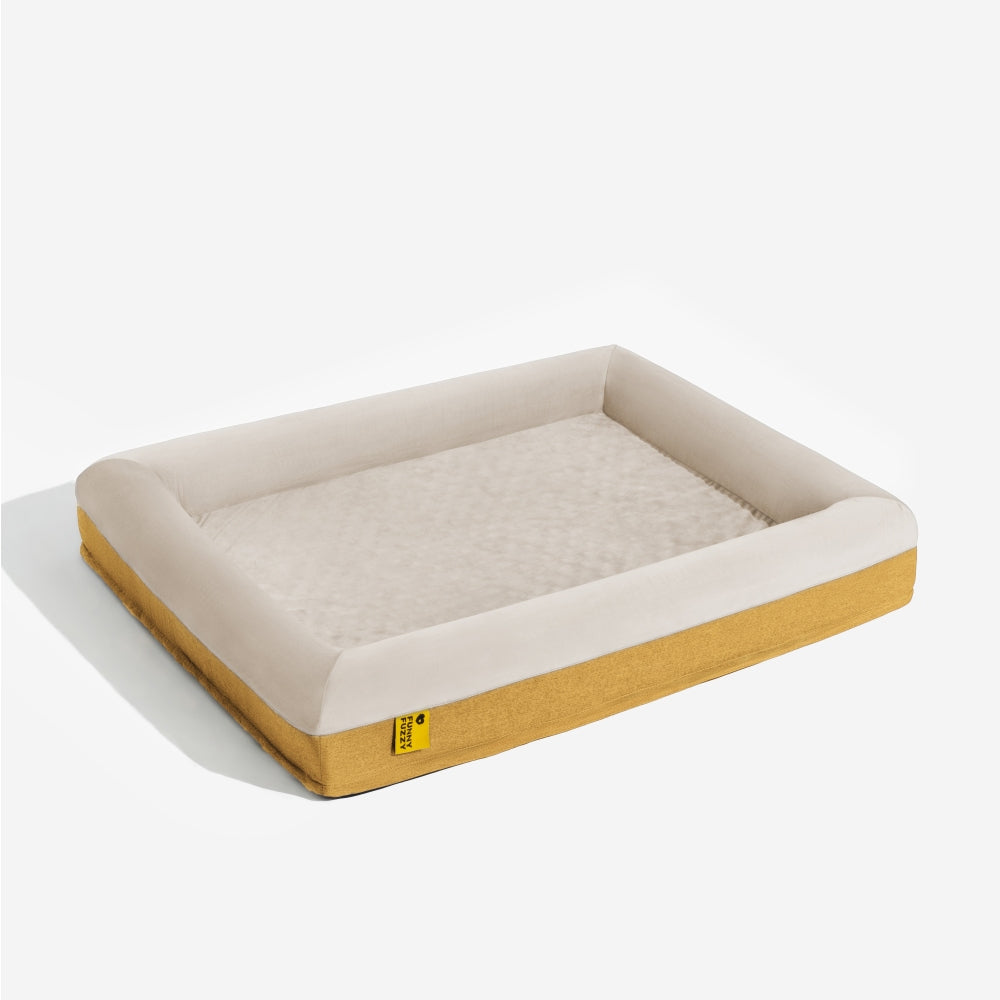 Hochwertiges orthopädisches Hundebett. Glücklicher Schlaf mit freudigem Spiel und Buddelbett