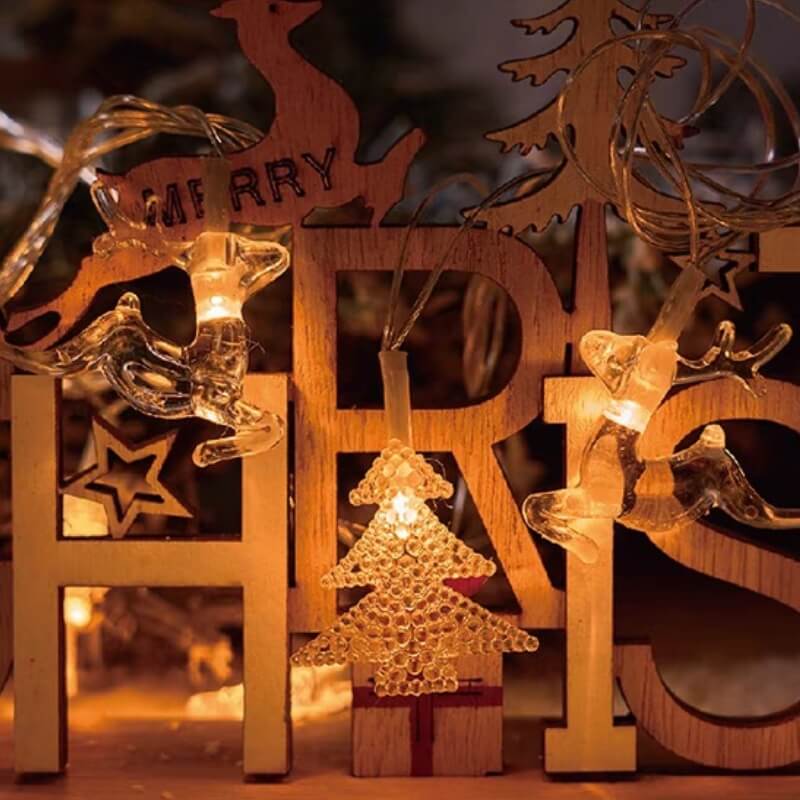 LED-Lichterkette mit Weihnachtsmotiv, Rentier und Schneeflocke, USB-Lichterkette