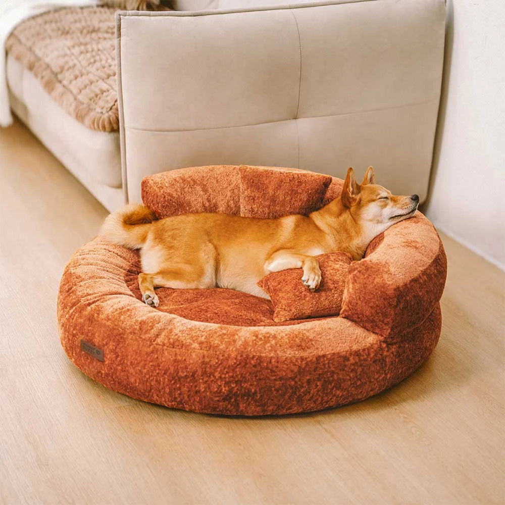 Luxe Diamond Velvet Removable Orthopedic Donut Dog Bed With Pillow - DreamNest