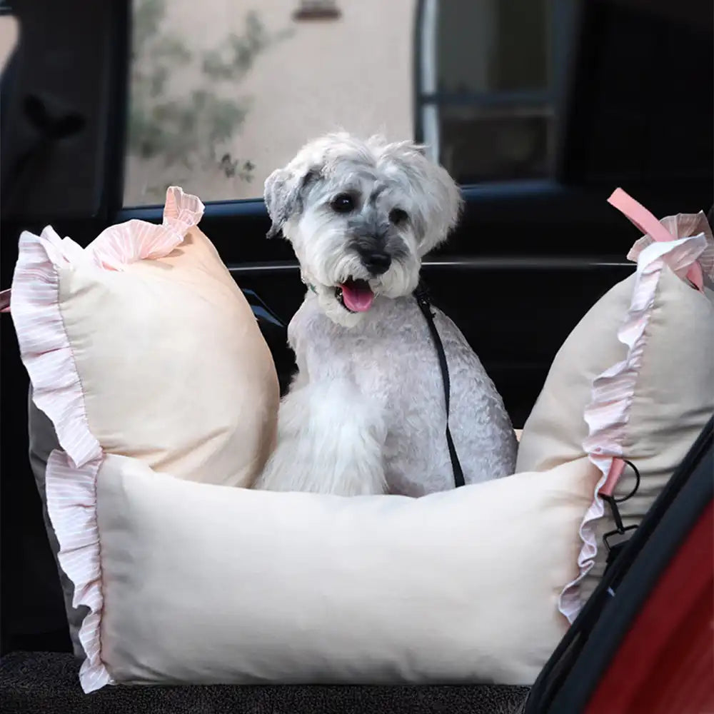 Cozy Ruffled Soft Washable Pet Travel Dog Car Seat Bed