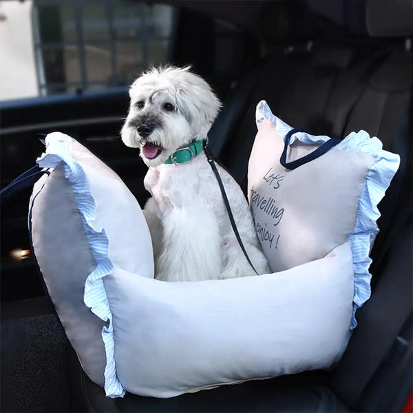 Cozy Ruffled Soft Washable Pet Travel Dog Car Seat Bed