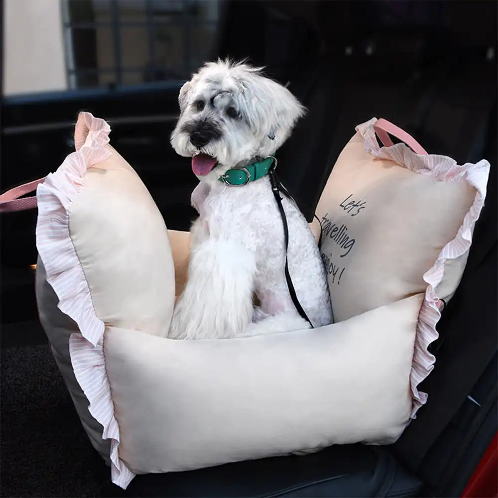 Cozy Ruffled Soft Washable Pet Travel Dog Car Seat Bed
