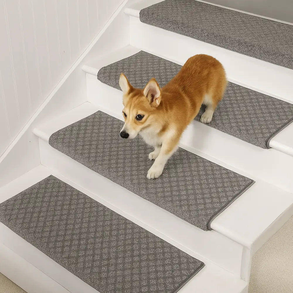 Soft Plush Indoor Stair Protectors Pet Friendly Tape Free Carpet Stair Treads