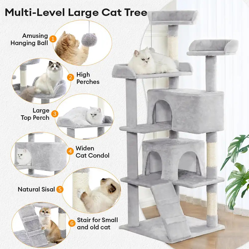 Sturdy Plush Multi-Level Cat Tree Tower with Cozy Condos & Scratching Posts