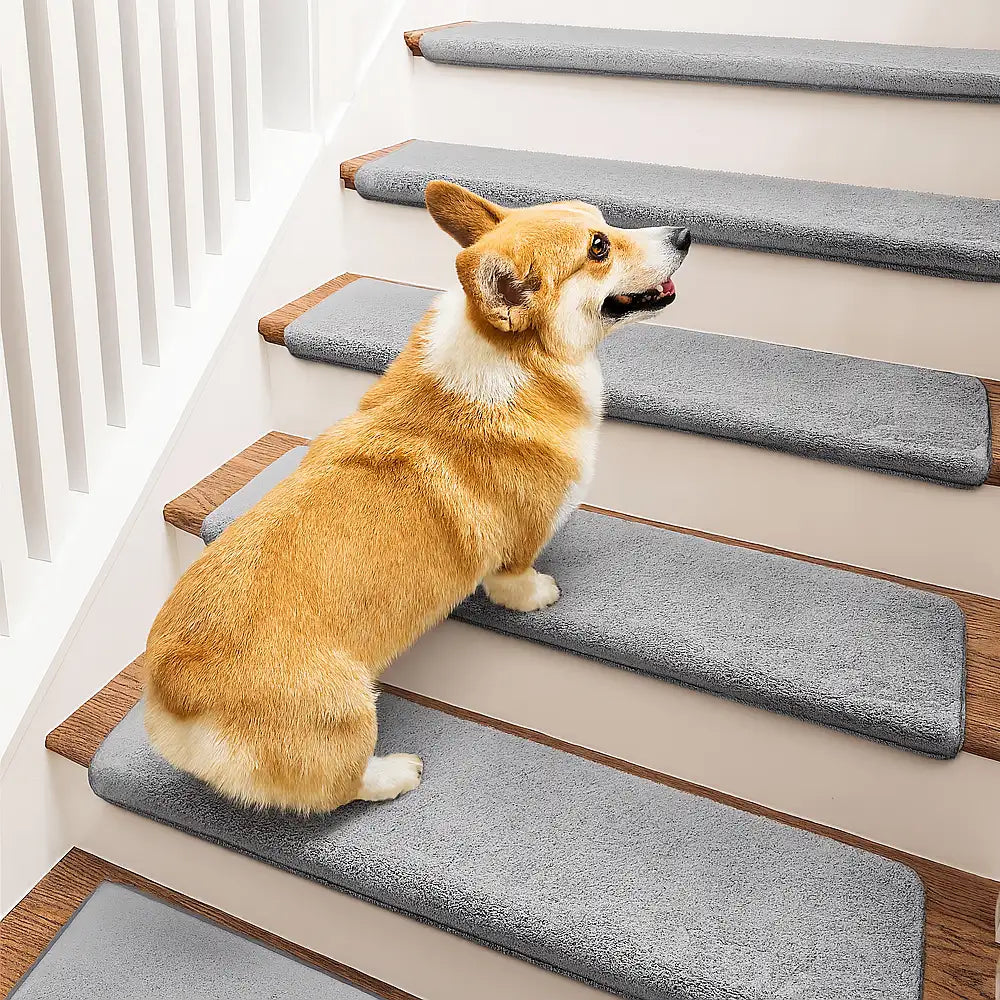 Solid Color Plush Stair Protectors Non-Slip Tape Free Carpet Stair Treads