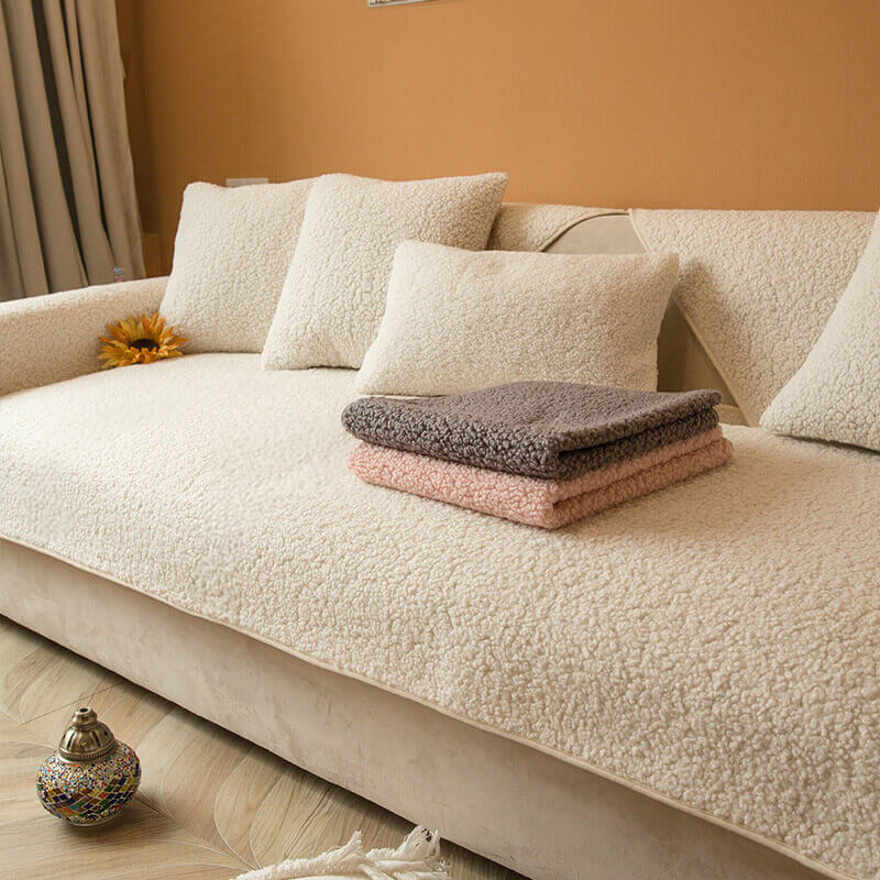 Ultrasoft Teddy Fleece cálido Cubierta de sofá sin deslizamiento