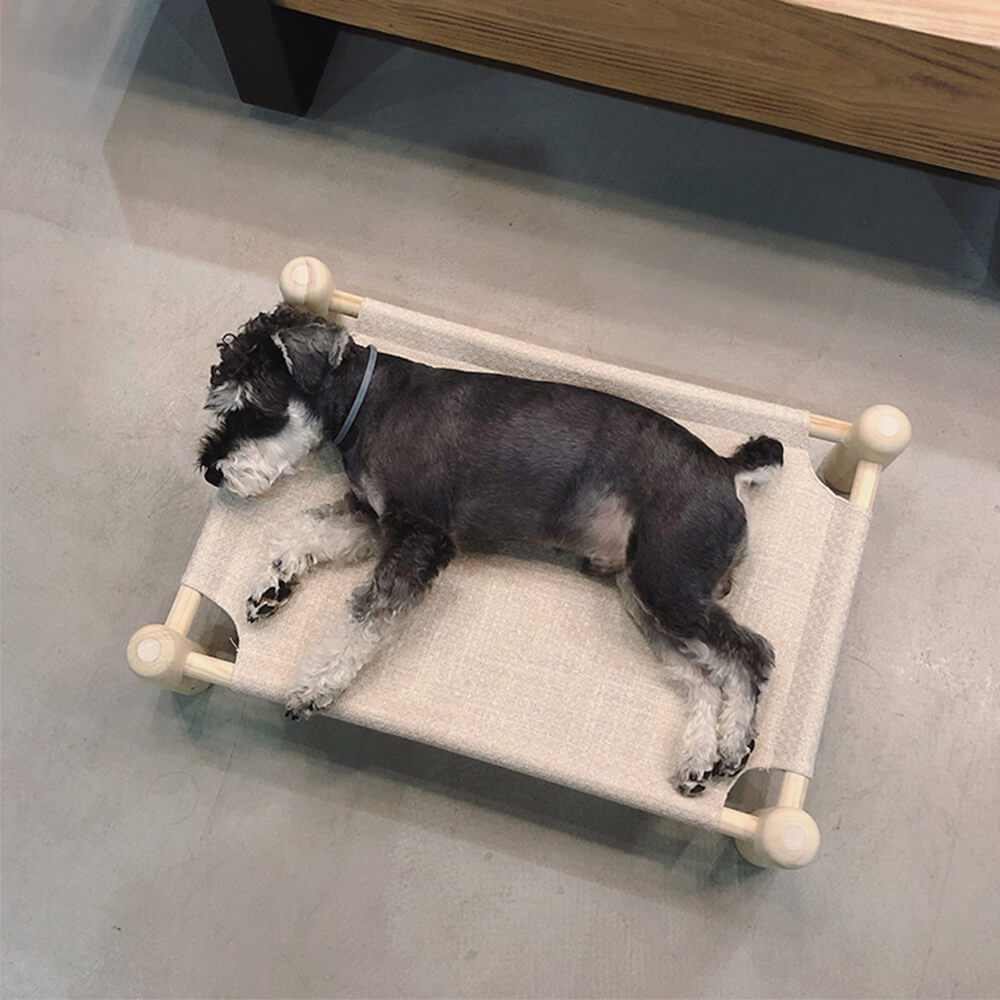 Cama para perros elevado de lino y madera