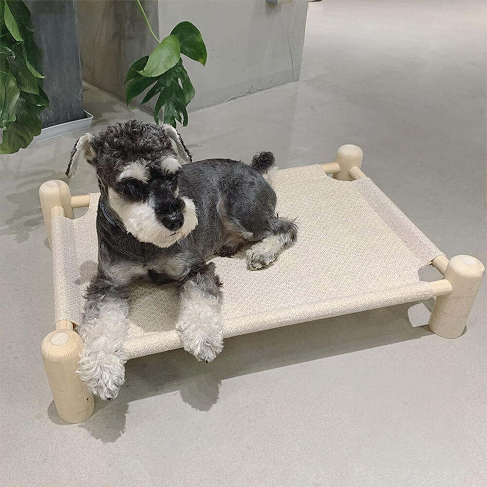 Cama para perros elevado de lino y madera